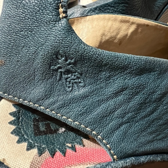 Fly London Shoes Yala Sandals Sz 38 US 8 Ankle Strap Wedges Dark Teal Peep Toe - Picture 6 of 13